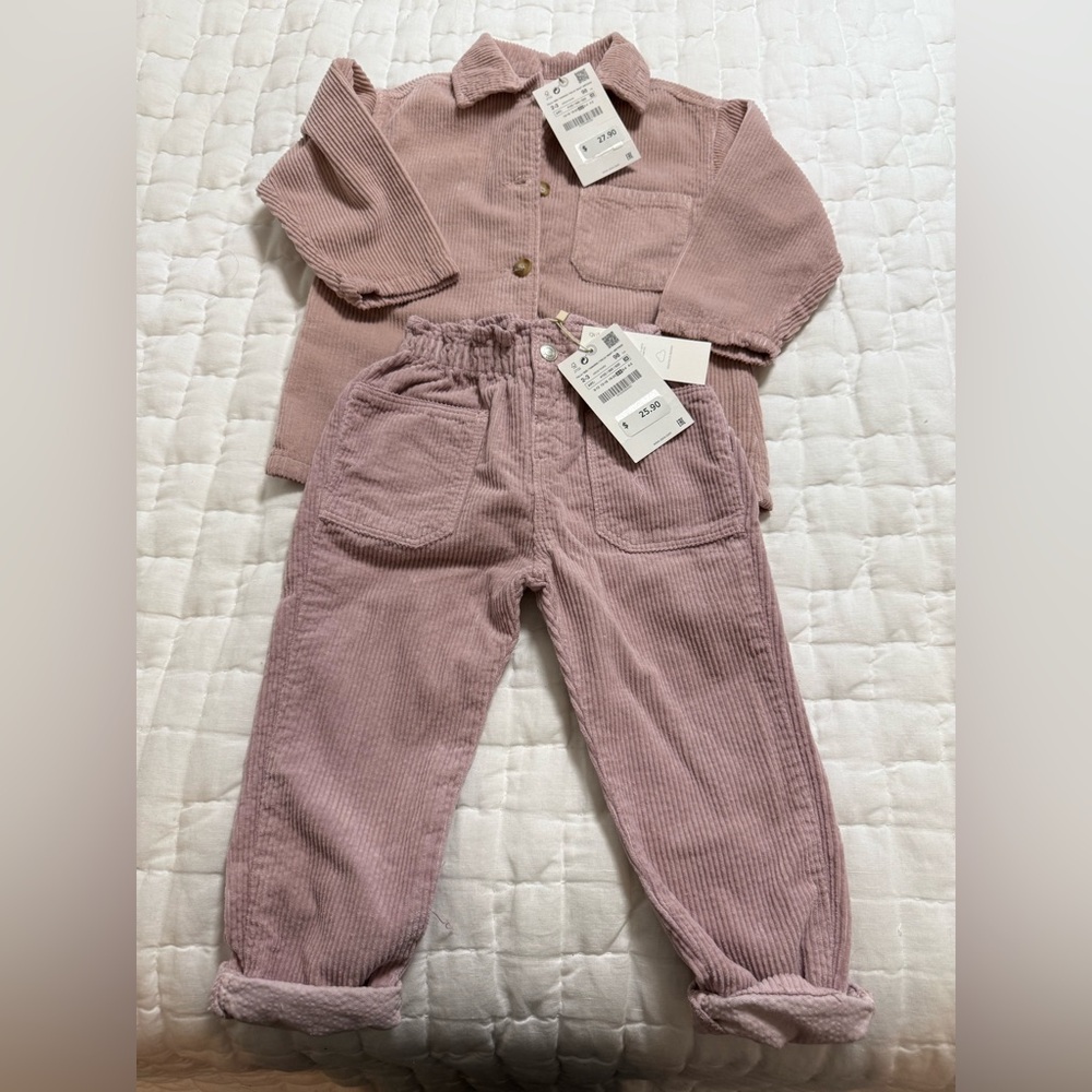 NWT Zara Soft Corduroy Set in Dusty Pink